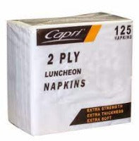 Capri White 2Ply Luncheon Napkins 1/4 Fold - 125pk